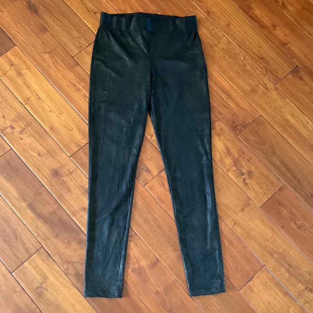 BEBE legging high waist Foil Print leather like with satin ribbon band LARGE